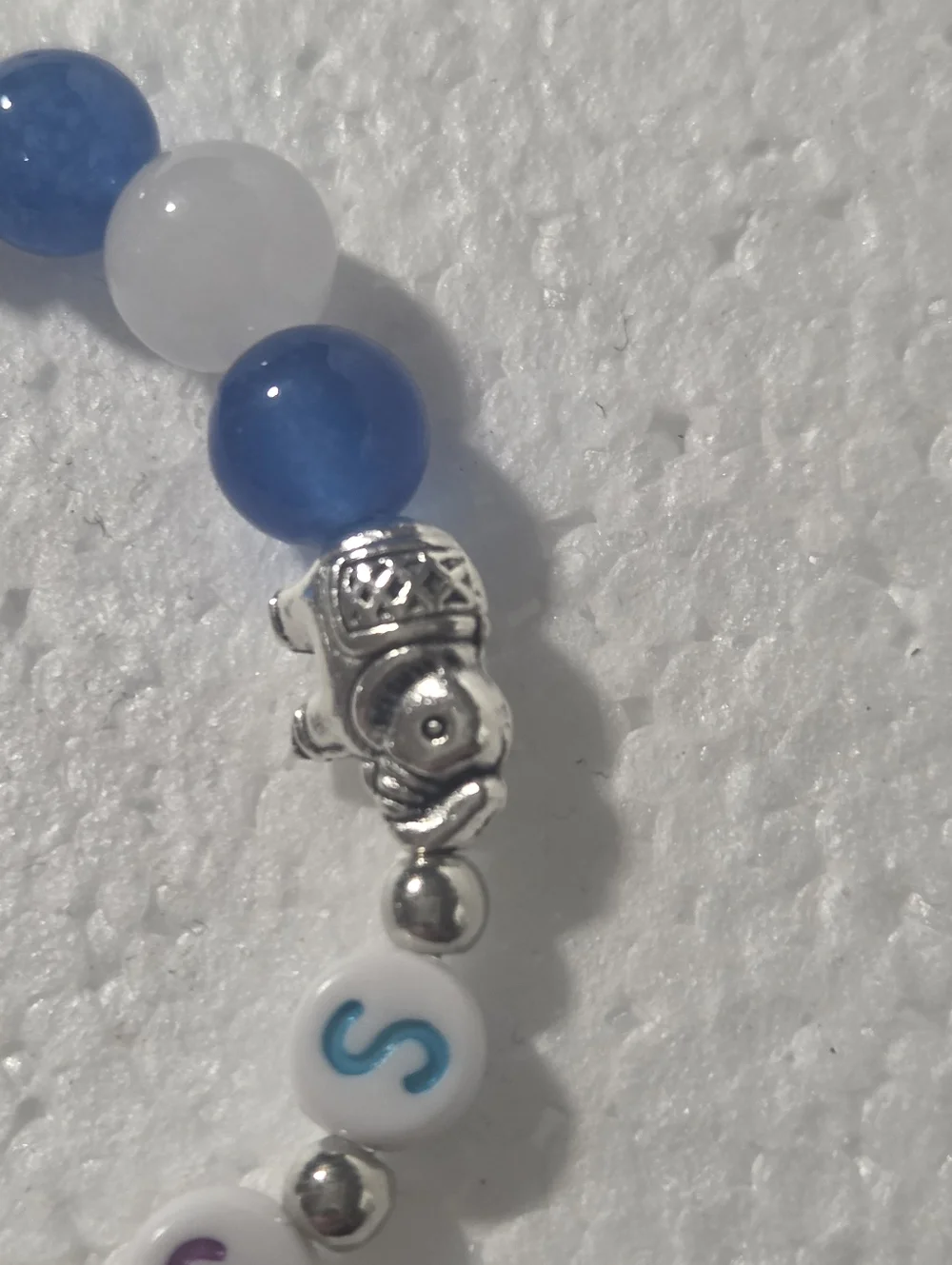 Handcrafted Beaded 'SUCCESS' Bracelet with Blue and White Gem Beads - Picture 4 of 10